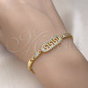 Oro Laminado Fancy Bracelet, Gold Filled Style Greek Key Design, with White Micro Pave, Polished, Golden Finish, 03.283.0326.07 (04 MM Thickness, 7 Inches Length)