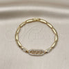 Oro Laminado Fancy Bracelet, Gold Filled Style Greek Key Design, with White Micro Pave, Polished, Golden Finish, 03.283.0326.07 (04 MM Thickness, 7 Inches Length)