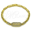 Oro Laminado Fancy Bracelet, Gold Filled Style Greek Key Design, with White Micro Pave, Polished, Golden Finish, 03.283.0326.07 (04 MM Thickness, 7 Inches Length)