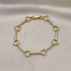 Oro Laminado Fancy Bracelet, Gold Filled Style Heart Design, with White Micro Pave, Polished, Golden Finish, 03.213.0232.07 (09 MM Thickness, 7 Inches Length)