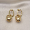 Oro Laminado Long Earring, Gold Filled Style Ball Design, Polished, Golden Finish, 02.195.0213
