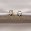 Oro Laminado Stud Earring, Gold Filled Style Moon and Heart Design, with White Cubic Zirconia, Polished, Golden Finish, 02.163.0220