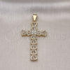Oro Laminado Religious Pendant, Gold Filled Style Cross Design, with White Cubic Zirconia and White Micro Pave, Polished, Golden Finish, 05.253.0179