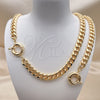 Oro Laminado Necklace and Bracelet, Gold Filled Style Miami Cuban Design, Polished, Golden Finish, 06.319.0008