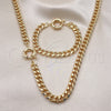 Oro Laminado Necklace and Bracelet, Gold Filled Style Miami Cuban Design, Polished, Golden Finish, 06.319.0008