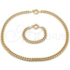Oro Laminado Necklace and Bracelet, Gold Filled Style Miami Cuban Design, Polished, Golden Finish, 06.319.0008