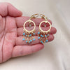 Oro Laminado Long Earring, Gold Filled Style with Turquoise and White Crystal, Polished, Golden Finish, 02.414.0005
