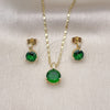 Oro Laminado Earring and Pendant Adult Set, Gold Filled Style with Green Cubic Zirconia and White Micro Pave, Polished, Golden Finish, 10.196.0106