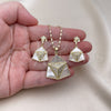 Oro Laminado Earring and Pendant Adult Set, Gold Filled Style with Ivory Mother of Pearl and White Micro Pave, Polished, Golden Finish, 10.196.0109