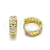 Oro Laminado Huggie Hoop, Gold Filled Style Heart Design, Polished, Tricolor, 02.213.0585.14