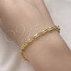 Oro Laminado Fancy Bracelet, Gold Filled Style Puff Mariner Design, Polished, Golden Finish, 03.213.0234.07 (Thickness, 7 Inches Length)
