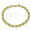 Oro Laminado Fancy Bracelet, Gold Filled Style Puff Mariner Design, Polished, Golden Finish, 03.213.0234.07 (Thickness, 7 Inches Length)