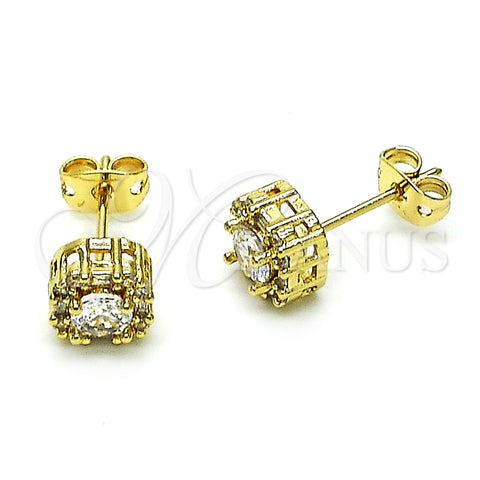 Oro Laminado Stud Earring, Gold Filled Style with White Cubic Zirconia and White Micro Pave, Polished, Golden Finish, 02.342.0292