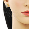 Oro Laminado Stud Earring, Gold Filled Style Baguette Design, with White Micro Pave and White Cubic Zirconia, Polished, Golden Finish, 02.342.0294