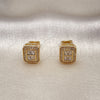 Oro Laminado Stud Earring, Gold Filled Style Baguette Design, with White Micro Pave and White Cubic Zirconia, Polished, Golden Finish, 02.342.0294