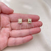 Oro Laminado Stud Earring, Gold Filled Style Baguette Design, with White Micro Pave and White Cubic Zirconia, Polished, Golden Finish, 02.342.0295