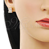 Oro Laminado Stud Earring, Gold Filled Style Baguette Design, with White Cubic Zirconia, Polished, Golden Finish, 02.342.0297