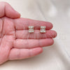 Oro Laminado Stud Earring, Gold Filled Style Baguette Design, with White Cubic Zirconia, Polished, Golden Finish, 02.342.0297