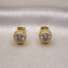 Oro Laminado Stud Earring, Gold Filled Style with White Cubic Zirconia and White Micro Pave, Polished, Golden Finish, 02.342.0302