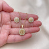 Oro Laminado Earring and Pendant Adult Set, Gold Filled Style with White Micro Pave, Polished, Golden Finish, 10.342.0138