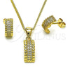 Oro Laminado Earring and Pendant Adult Set, Gold Filled Style with White Micro Pave, Polished, Golden Finish, 10.342.0147