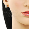 Oro Laminado Stud Earring, Gold Filled Style Cluster Design, with White Micro Pave and White Cubic Zirconia, Polished, Golden Finish, 02.342.0306