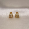 Oro Laminado Stud Earring, Gold Filled Style Cluster Design, with White Micro Pave and White Cubic Zirconia, Polished, Golden Finish, 02.342.0306