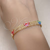 Oro Laminado Fancy Bracelet, Gold Filled Style Butterfly and Bismark Design, Multicolor Enamel Finish, Golden Finish, 03.331.0214.08 (08 MM Thickness, 8 Inches Length)