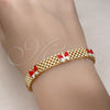 Oro Laminado Fancy Bracelet, Gold Filled Style Butterfly and Bismark Design, Red Enamel Finish, Golden Finish, 03.331.0216.08 (08 MM Thickness, 8 Inches Length)