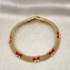 Oro Laminado Fancy Bracelet, Gold Filled Style Butterfly and Bismark Design, Red Enamel Finish, Golden Finish, 03.331.0216.08 (08 MM Thickness, 8 Inches Length)