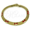 Oro Laminado Fancy Bracelet, Gold Filled Style Butterfly and Bismark Design, Red Enamel Finish, Golden Finish, 03.331.0216.08 (08 MM Thickness, 8 Inches Length)