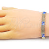 Oro Laminado Fancy Bracelet, Gold Filled Style Elephant and Bismark Design, Blue Enamel Finish, Golden Finish, 03.331.0218.08 (08 MM Thickness, 8 Inches Length)
