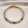 Oro Laminado Fancy Bracelet, Gold Filled Style Elephant and Bismark Design, Blue Enamel Finish, Golden Finish, 03.331.0218.08 (08 MM Thickness, 8 Inches Length)