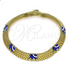 Oro Laminado Fancy Bracelet, Gold Filled Style Elephant and Bismark Design, Blue Enamel Finish, Golden Finish, 03.331.0218.08 (08 MM Thickness, 8 Inches Length)