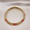 Oro Laminado Fancy Bracelet, Gold Filled Style Elephant and Bismark Design, Red Enamel Finish, Golden Finish, 03.331.0218.1.08 (08 MM Thickness, 8 Inches Length)