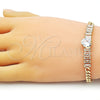 Oro Laminado Fancy Bracelet, Gold Filled Style Heart and Baguette Design, with White Cubic Zirconia, Polished, Golden Finish, 03.283.0346.07 (05 MM Thickness, 7 Inches Length)