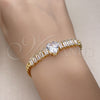 Oro Laminado Fancy Bracelet, Gold Filled Style Heart and Baguette Design, with White Cubic Zirconia, Polished, Golden Finish, 03.283.0346.07 (05 MM Thickness, 7 Inches Length)
