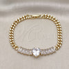 Oro Laminado Fancy Bracelet, Gold Filled Style Heart and Baguette Design, with White Cubic Zirconia, Polished, Golden Finish, 03.283.0346.07 (05 MM Thickness, 7 Inches Length)