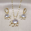 Oro Laminado Earring and Pendant Adult Set, Gold Filled Style Elephant Design, with White Cubic Zirconia and White Micro Pave, Polished, Golden Finish, 10.196.0115