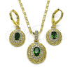 Oro Laminado Earring and Pendant Adult Set, Gold Filled Style with Green Cubic Zirconia and White Micro Pave, Polished, Golden Finish, 10.196.0118
