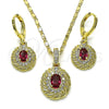 Oro Laminado Earring and Pendant Adult Set, Gold Filled Style with Ruby Cubic Zirconia and White Micro Pave, Polished, Golden Finish, 10.196.0118.1