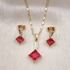 Oro Laminado Earring and Pendant Adult Set, Gold Filled Style with White Micro Pave and Ruby Cubic Zirconia, Polished, Golden Finish, 10.196.0129.1