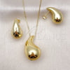 Oro Laminado Earring and Pendant Adult Set, Gold Filled Style Hollow and Teardrop Design, Polished, Golden Finish, 10.368.0002