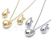 Oro Laminado Earring and Pendant Adult Set, Gold Filled Style Hollow and Teardrop Design, Polished, Golden Finish, 10.368.0002
