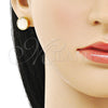 Oro Laminado Stud Earring, Gold Filled Style Ball Design, with White Opal, Polished, Golden Finish, 02.342.0311