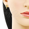 Oro Laminado Stud Earring, Gold Filled Style Crucifix Design, with White Micro Pave, Polished, Golden Finish, 02.342.0315