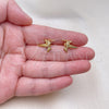 Oro Laminado Stud Earring, Gold Filled Style Bird Design, with White Micro Pave, Polished, Golden Finish, 02.342.0316