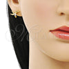 Oro Laminado Stud Earring, Gold Filled Style Bird Design, with White Cubic Zirconia and White Micro Pave, Polished, Golden Finish, 02.342.0318
