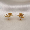 Oro Laminado Stud Earring, Gold Filled Style Bird Design, with White Cubic Zirconia and White Micro Pave, Polished, Golden Finish, 02.342.0318