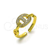 Oro Laminado Multi Stone Ring, Gold Filled Style Puff Mariner Design, with White Micro Pave, Polished, Golden Finish, 01.341.0125 (One size fits all)
